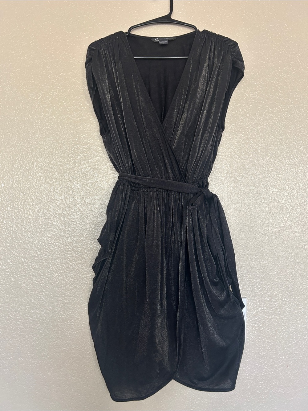 Armani Exchange Black Metallic-Thread Wrap Midi Dress size S